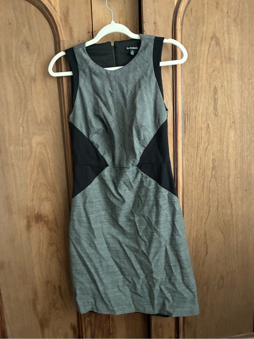 le chateau Gray Sheath Dress with Black Panels